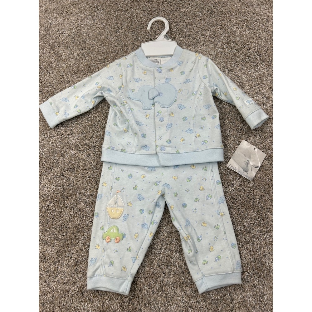 Little Wonders Baby Boy Blue Elephant Cotton outfit Set 0-3 Months NWT #0632